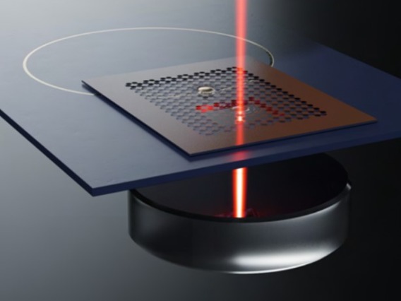 Artist's rendering of the device: a chip-scale microwave-to-optical "quantum link."