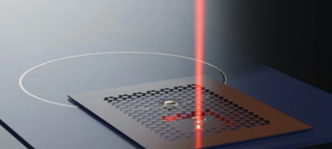 Artist's rendering of the device: a chip-scale microwave-to-optical "quantum link."