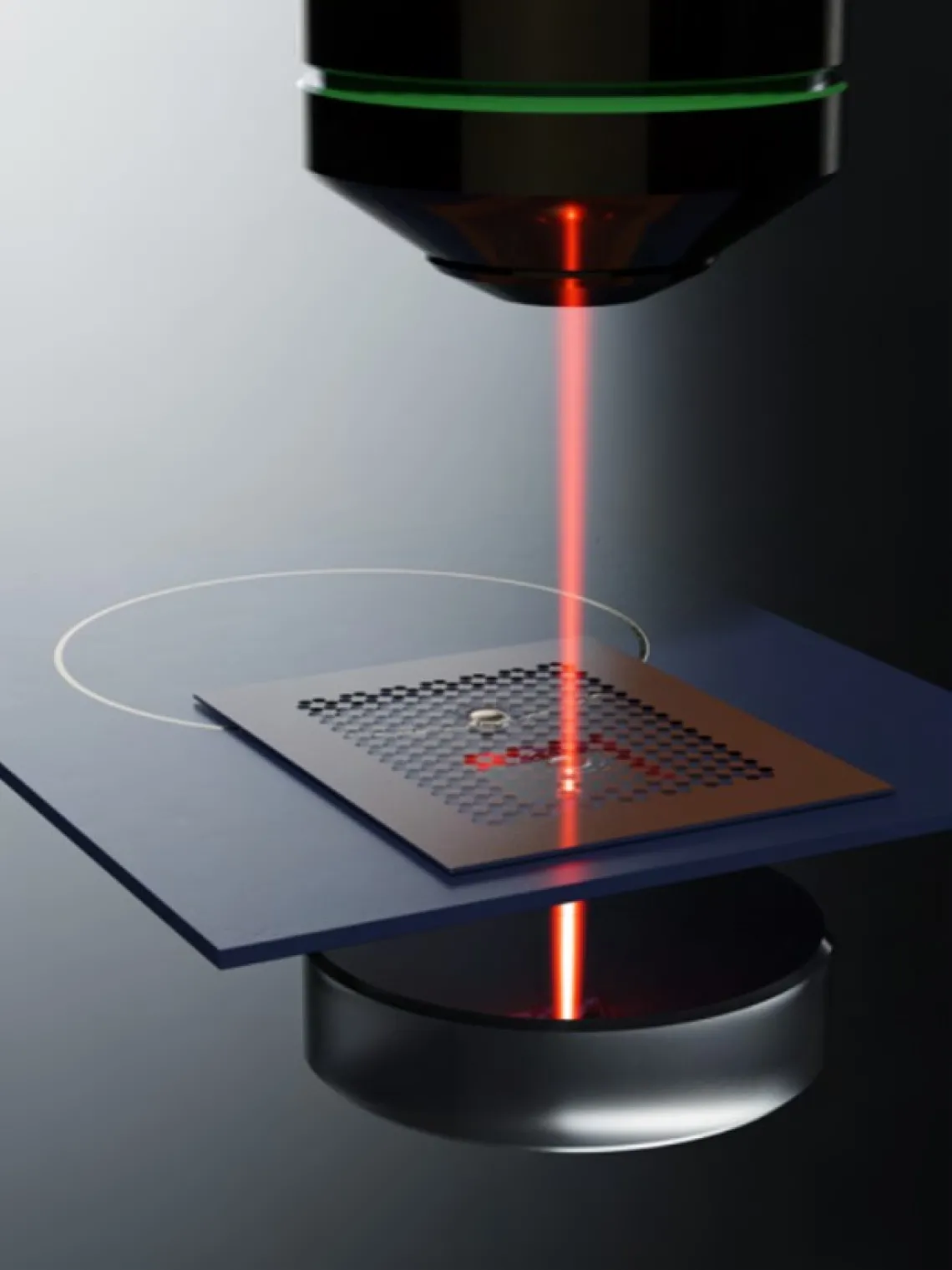 Artist's rendering of the device: a chip-scale microwave-to-optical "quantum link."