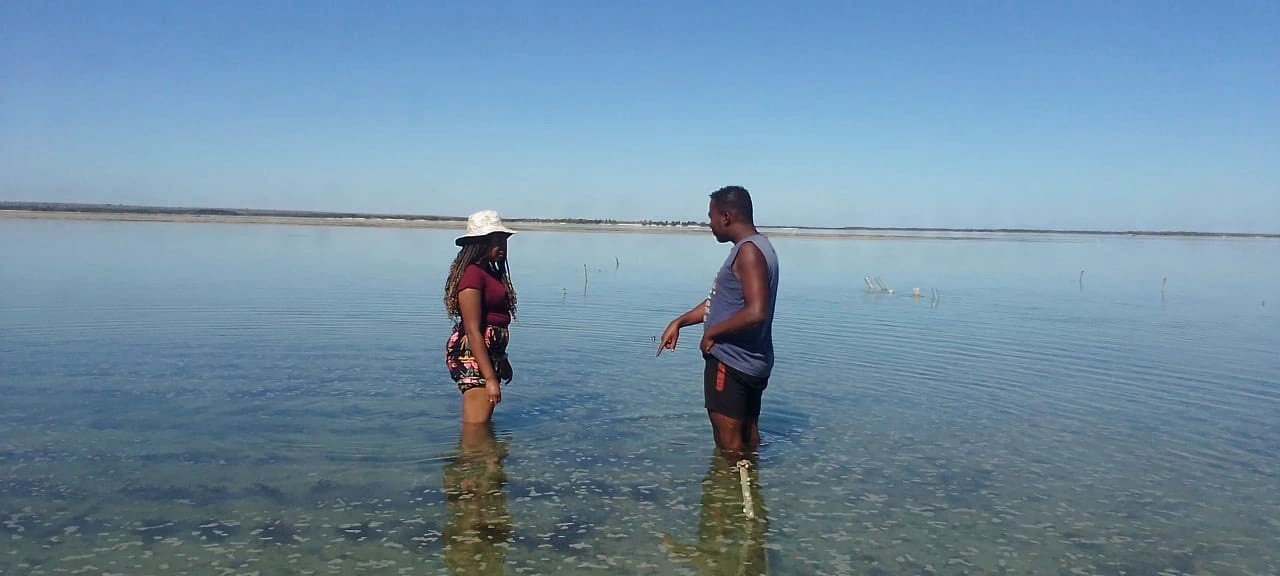 Clara with seaweed farmer
